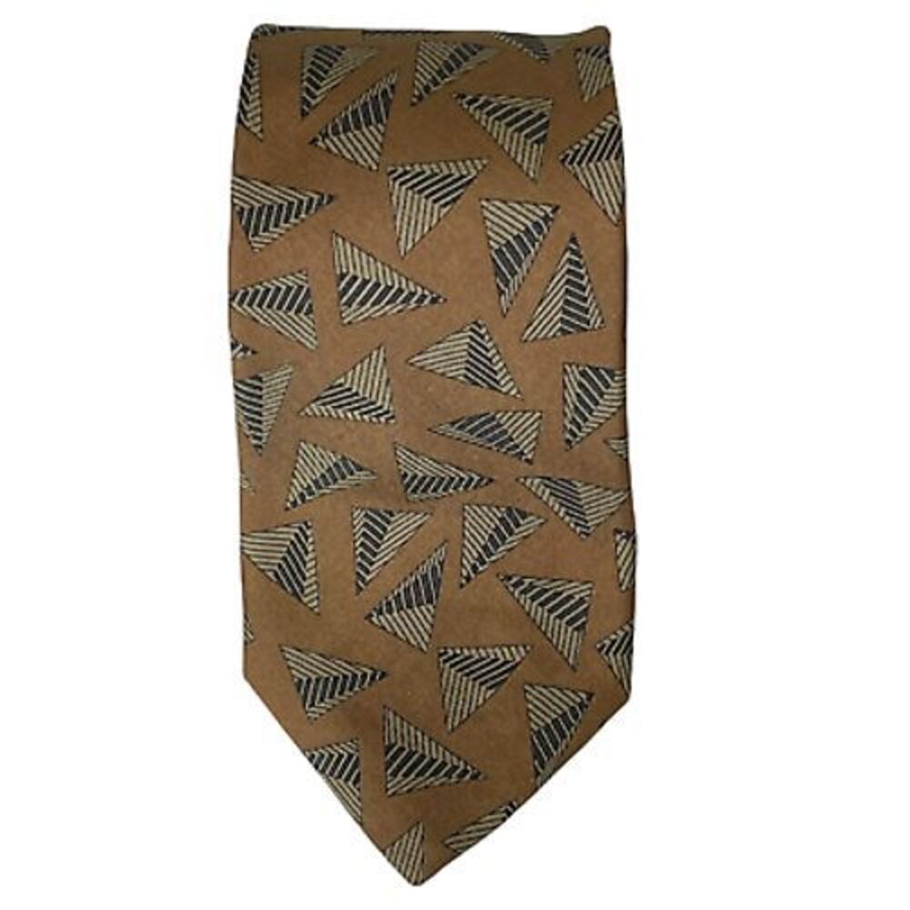 Robert Talbott Studio Tie 100% Silk Caramel Tan Geometric Mens 58L X 3.5W